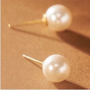 14K Gold Plated White Pearl Stud Earrings Round Ball Studs